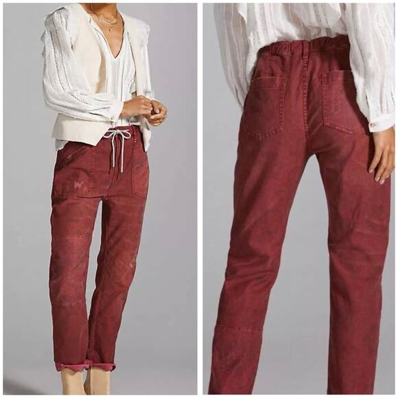 Anthropologie Burgundy High Rise Utility Patchwork Pants Casual Straight Leg L - Picture 10 of 14